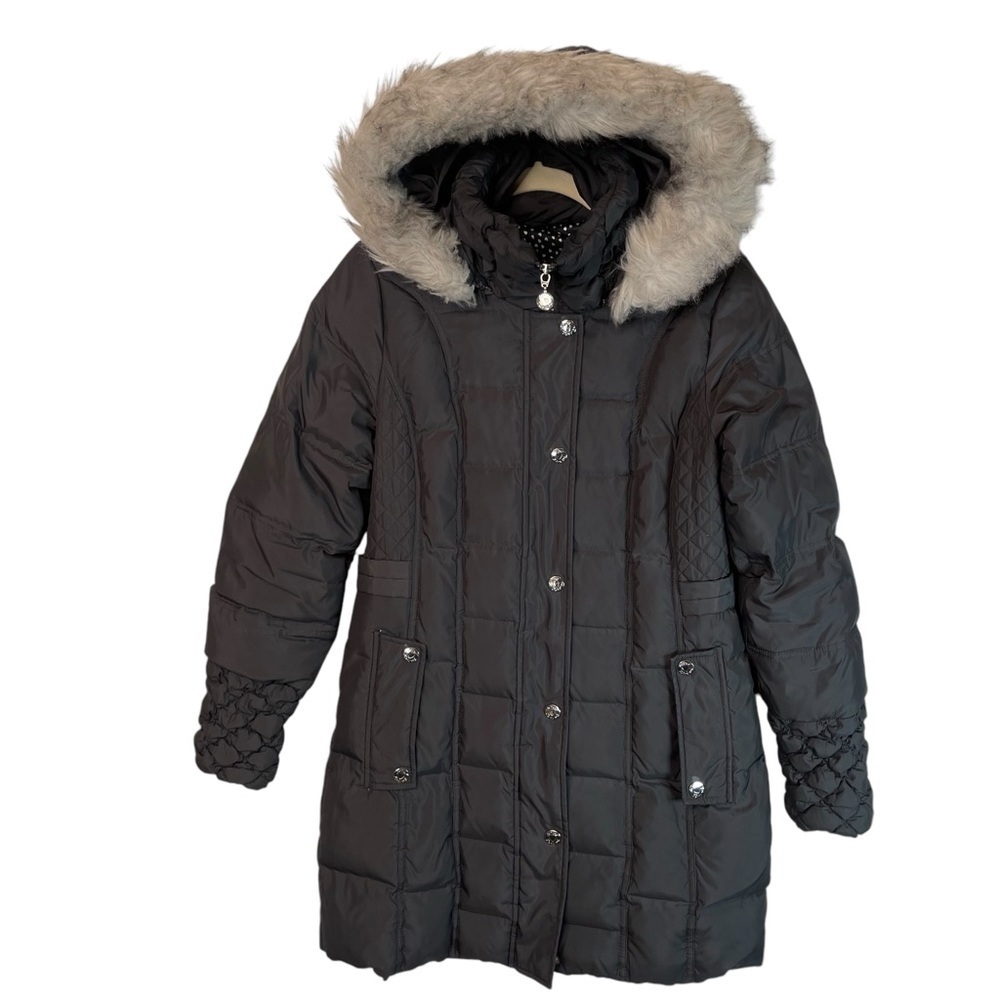 Betsy Johnson Winter Puffer Coat Sz Small Down Popcorn Detailed Sleeve Hooded